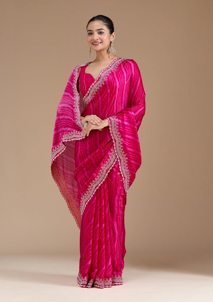 Rani Pink Zariwork (Silver) Organza Saree_koskii