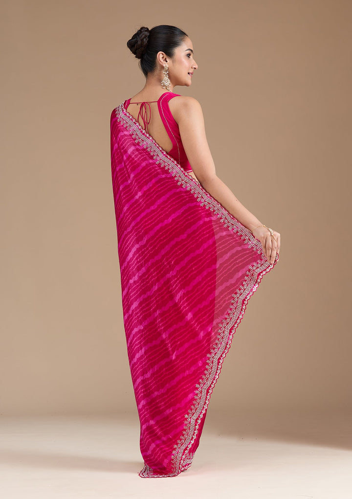 Rani Pink Zariwork (Silver) Organza Saree_koskii