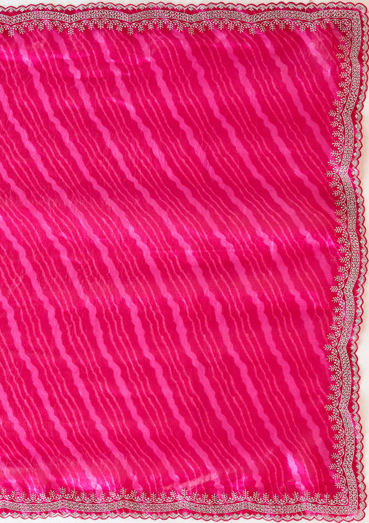 Rani Pink Zariwork (Silver) Organza Saree_koskii