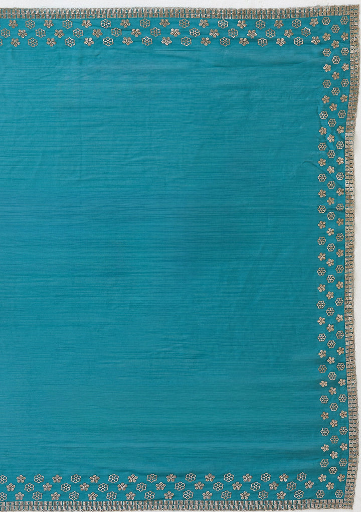 Blue Stonework (Gold) Chiffon Saree_koskii