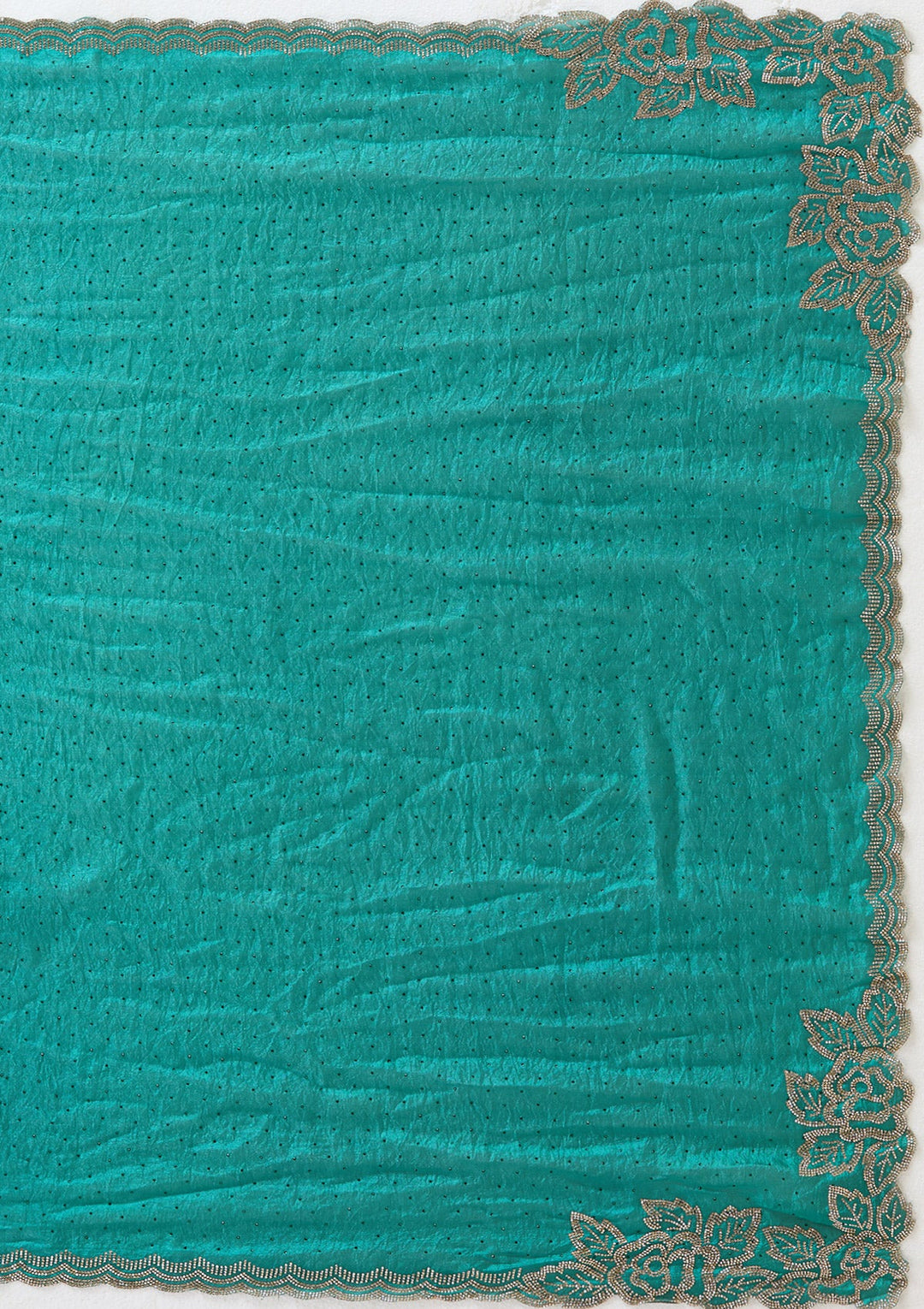 Rama Green Stonework (Gold) Chiffon Saree_koskii