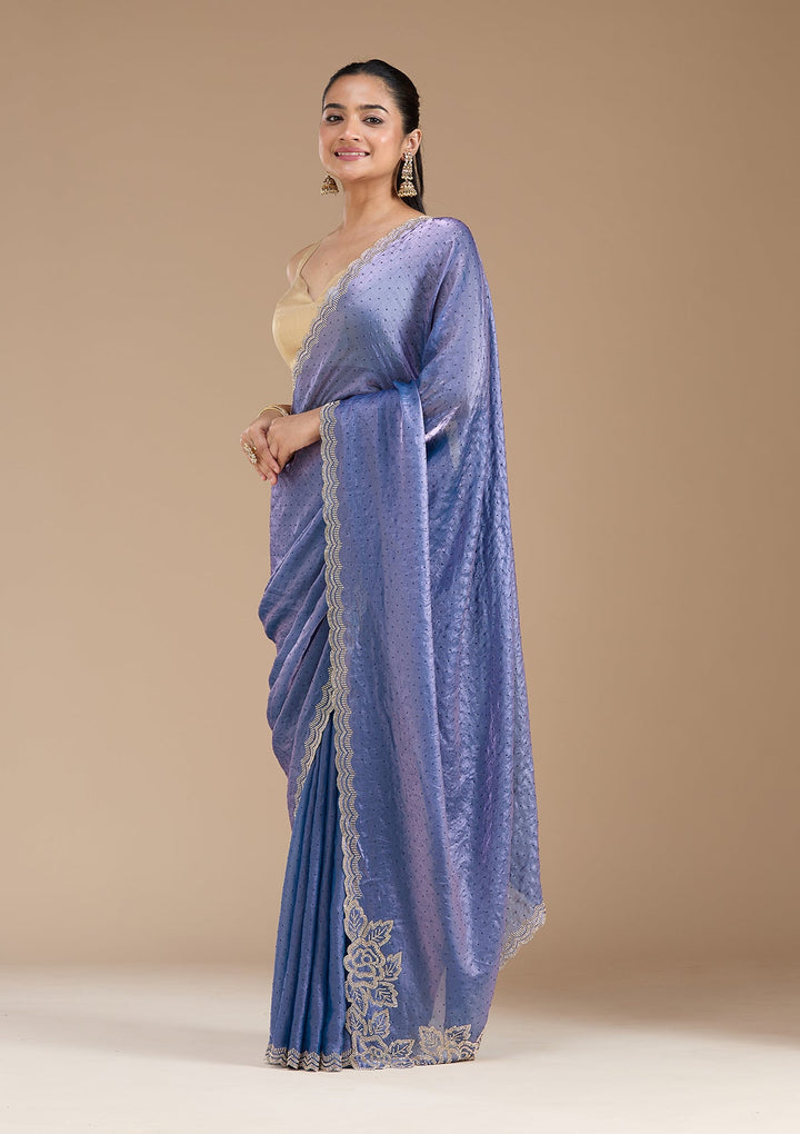 Violet Stonework (Gold) Chiffon Saree_koskii