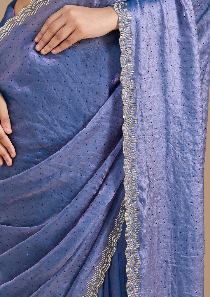 Violet Stonework (Gold) Chiffon Saree_koskii