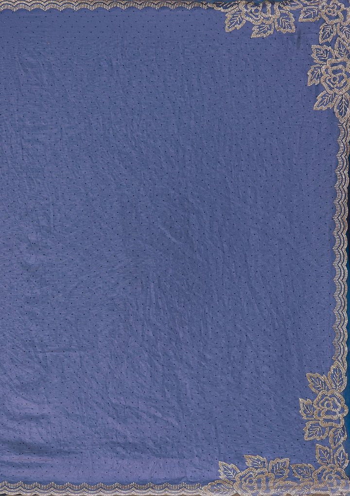 Violet Stonework (Gold) Chiffon Saree_koskii