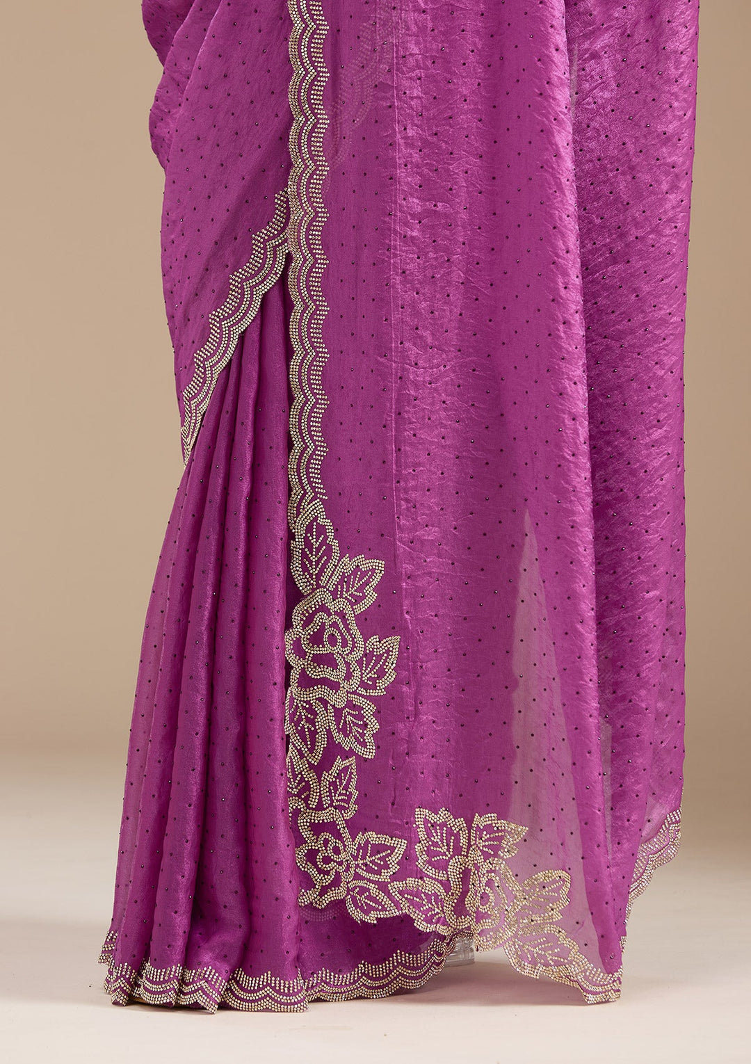 Wine Stonework (Gold) Chiffon Saree_koskii