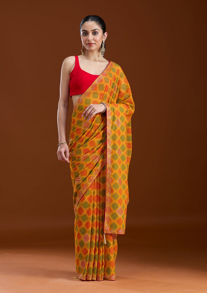 Mustard Stonework (Gold) Georgette Saree-koskii