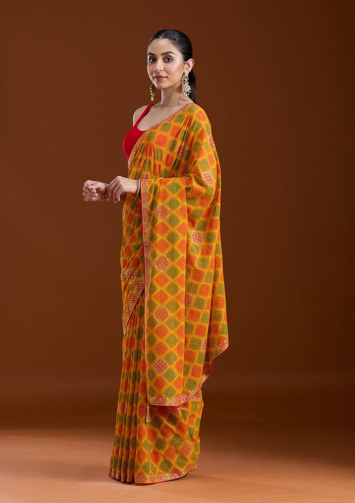 Mustard Stonework (Gold) Georgette Saree-koskii