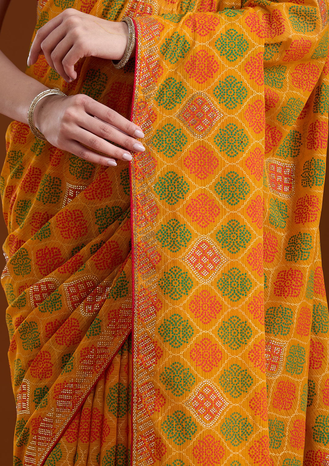 Mustard Stonework (Gold) Georgette Saree-koskii