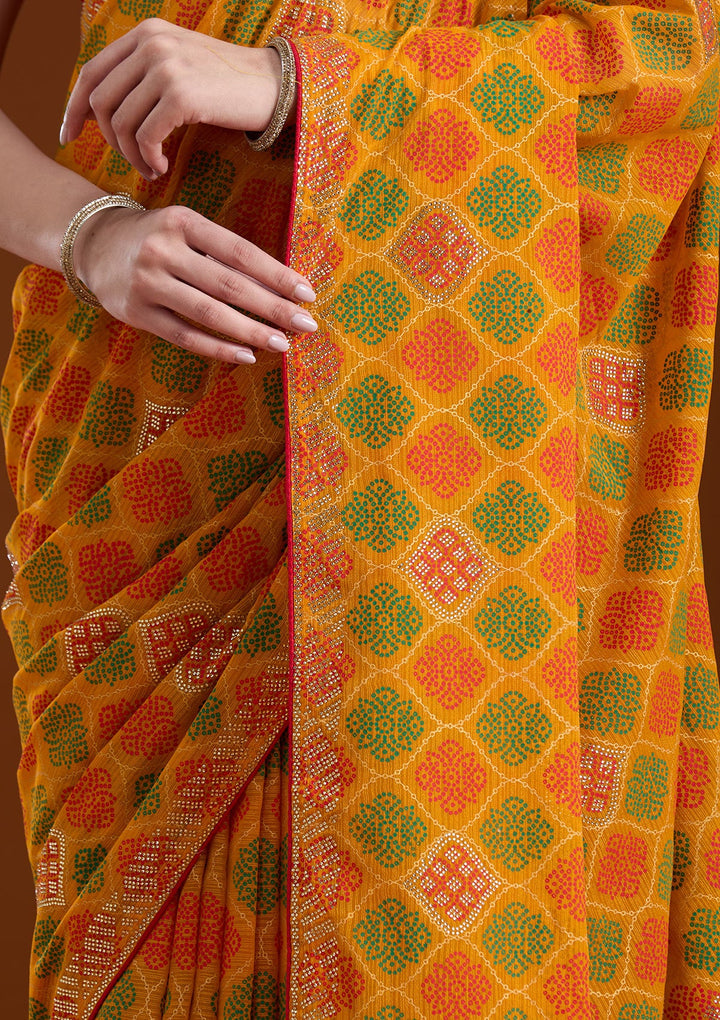 Mustard Stonework (Gold) Georgette Saree-koskii