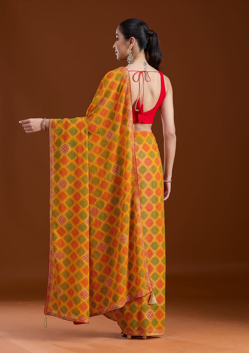 Mustard Stonework (Gold) Georgette Saree-koskii