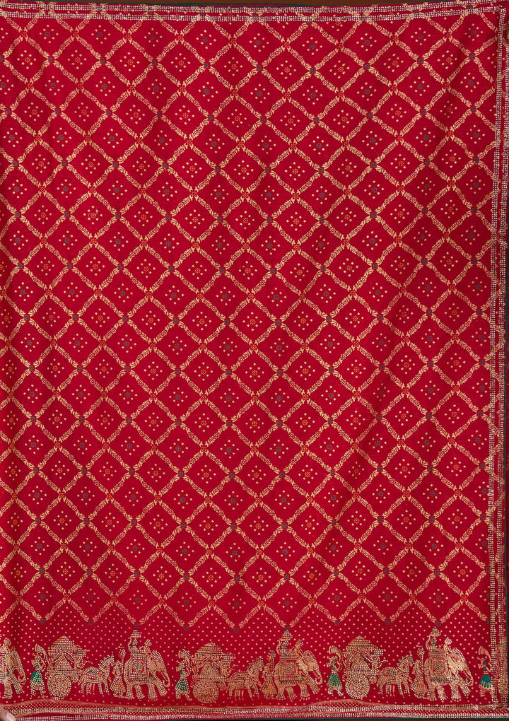 Red Stonework (Gold) Georgette Saree-koskii