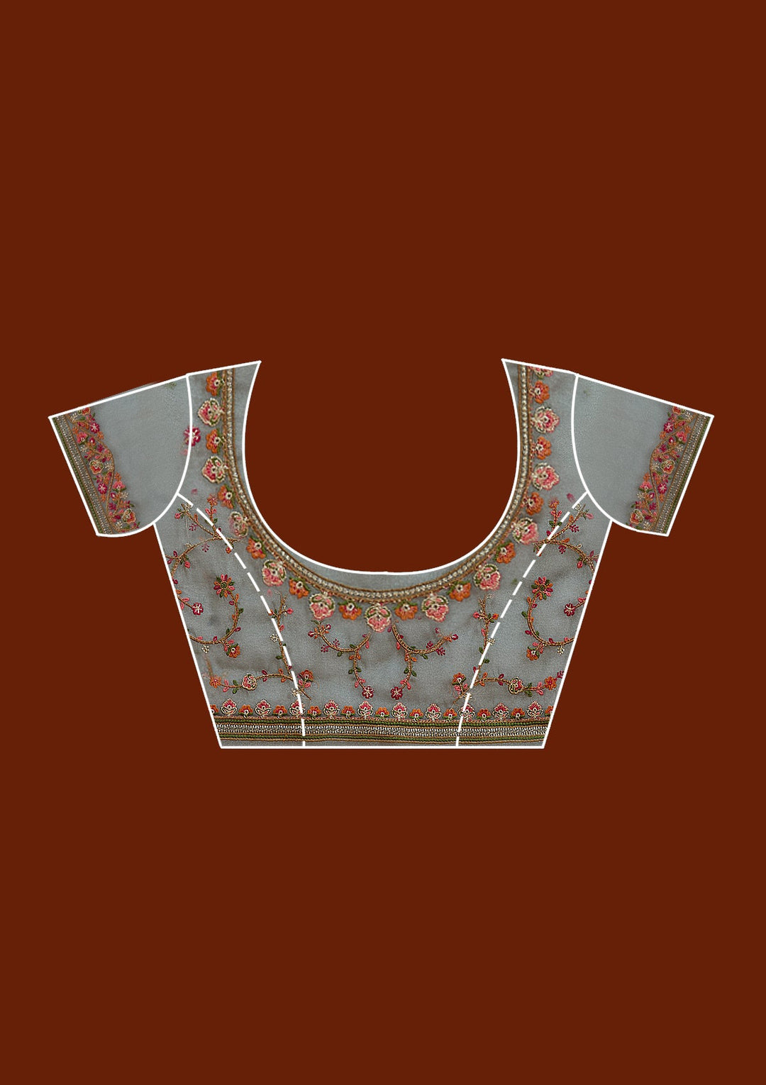 Grey Threadwork Tissue Saree_koskii