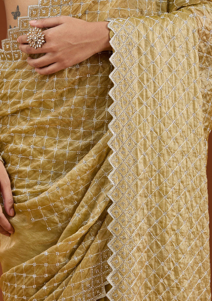 Mehendi Stonework (Silver) Tissue Saree_koskii