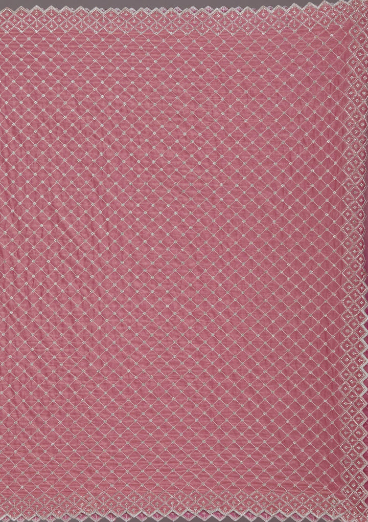 Onion Pink Stonework (Silver) Tissue Saree_koskii