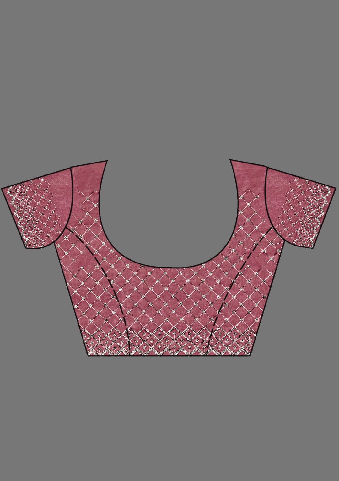 Onion Pink Stonework (Silver) Tissue Saree_koskii