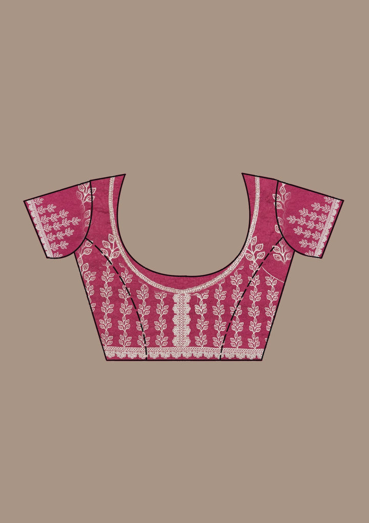 Magenta Pink Zariwork (Silver) Soft Raw Silk Saree_koskii