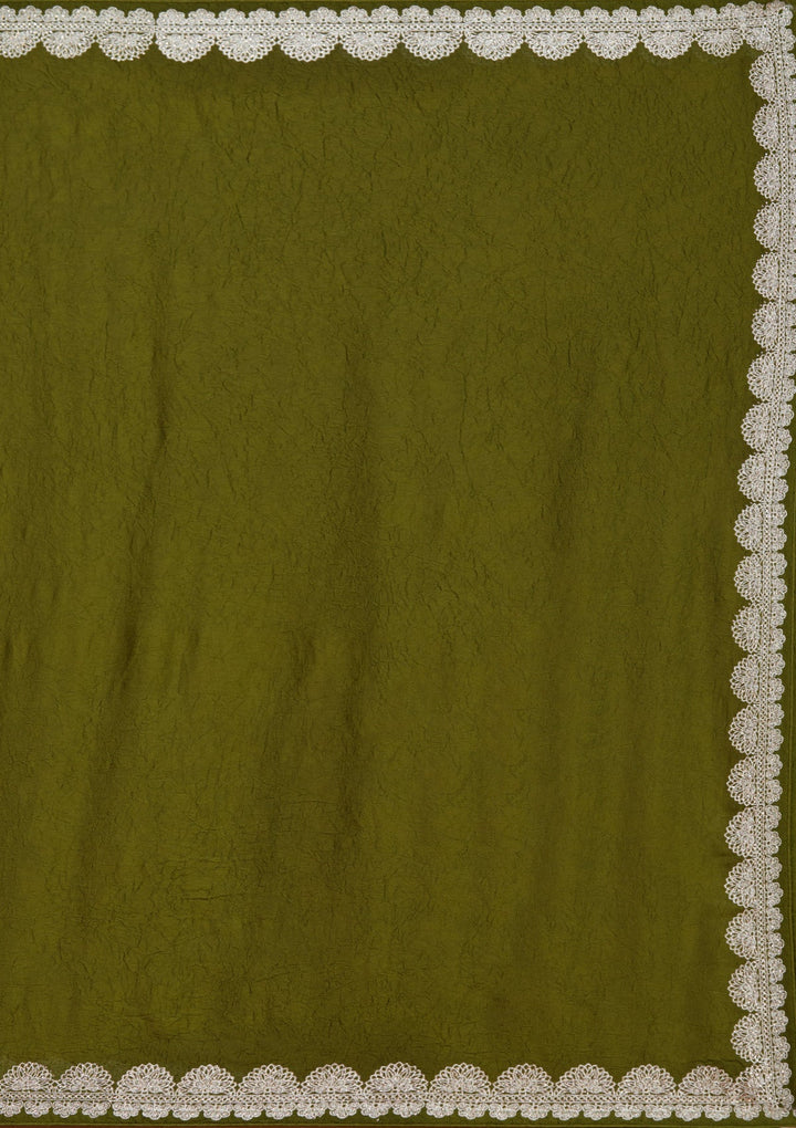 Mehendi Zariwork (Silver) Soft Raw Silk Saree_koskii