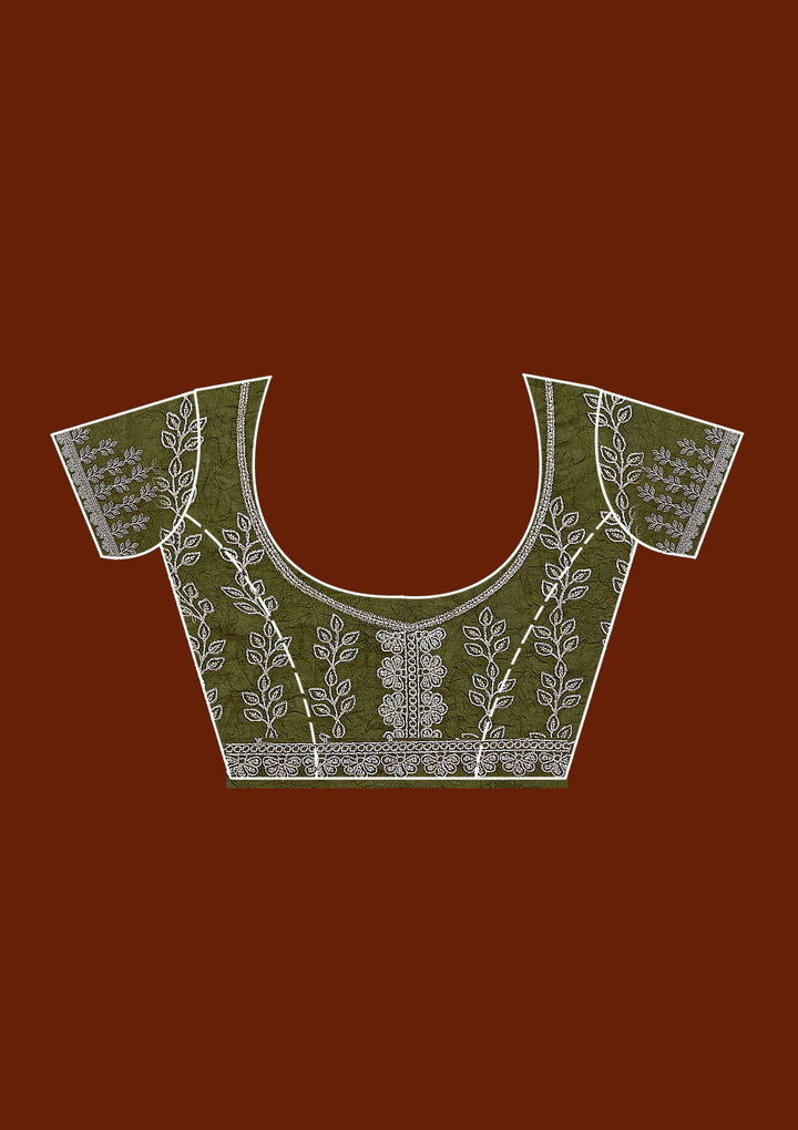 Mehendi Zariwork (Silver) Soft Raw Silk Saree_koskii