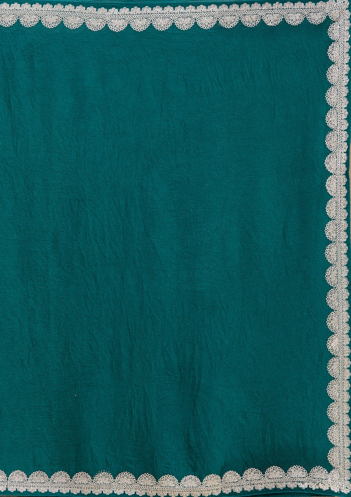 Rama Green Zariwork (Silver) Soft Raw Silk Saree_koskii