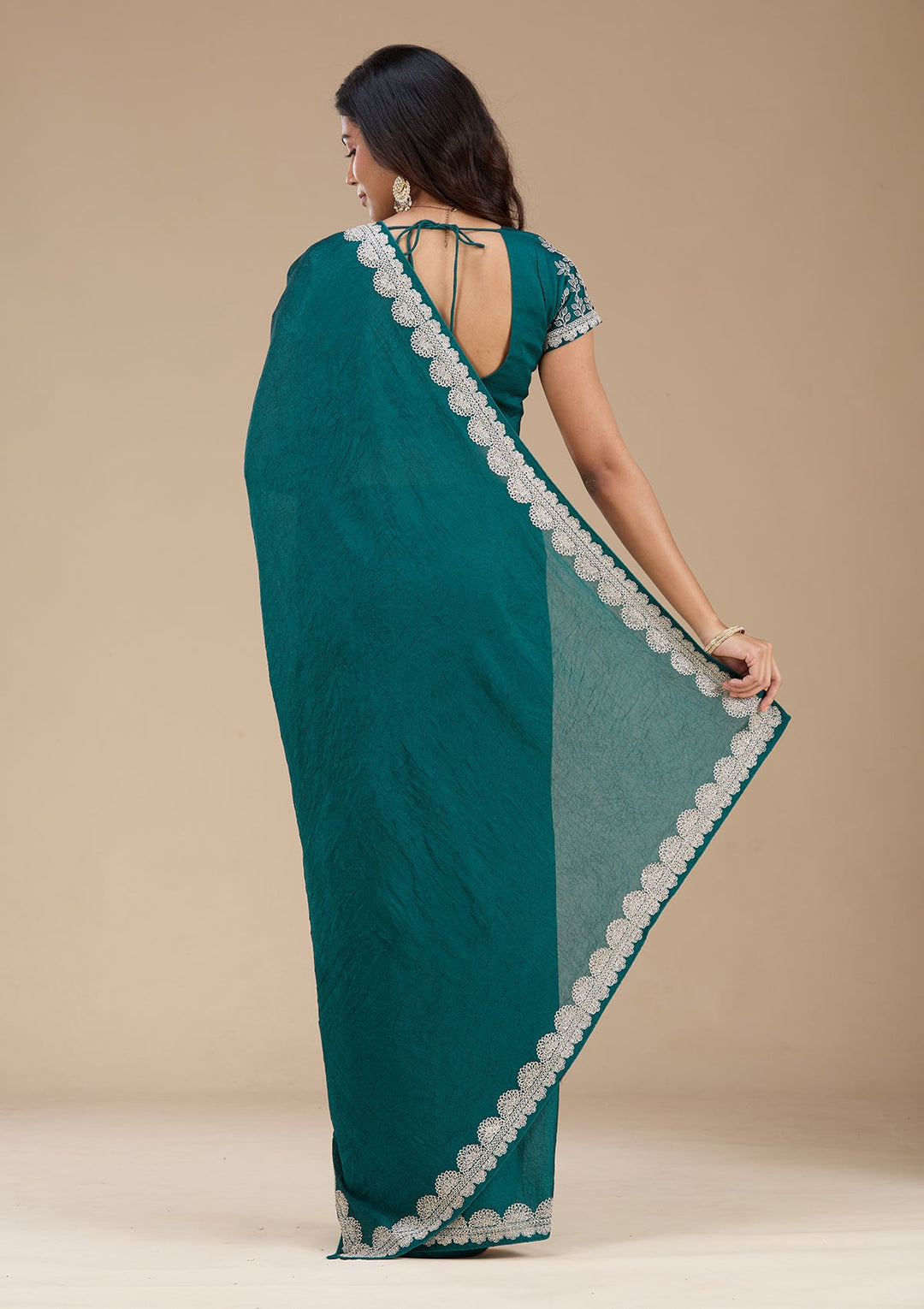 Rama Green Zariwork (Silver) Soft Raw Silk Saree_koskii