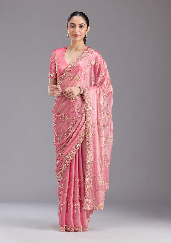 Pink Cutdana Tissue Saree-koskii