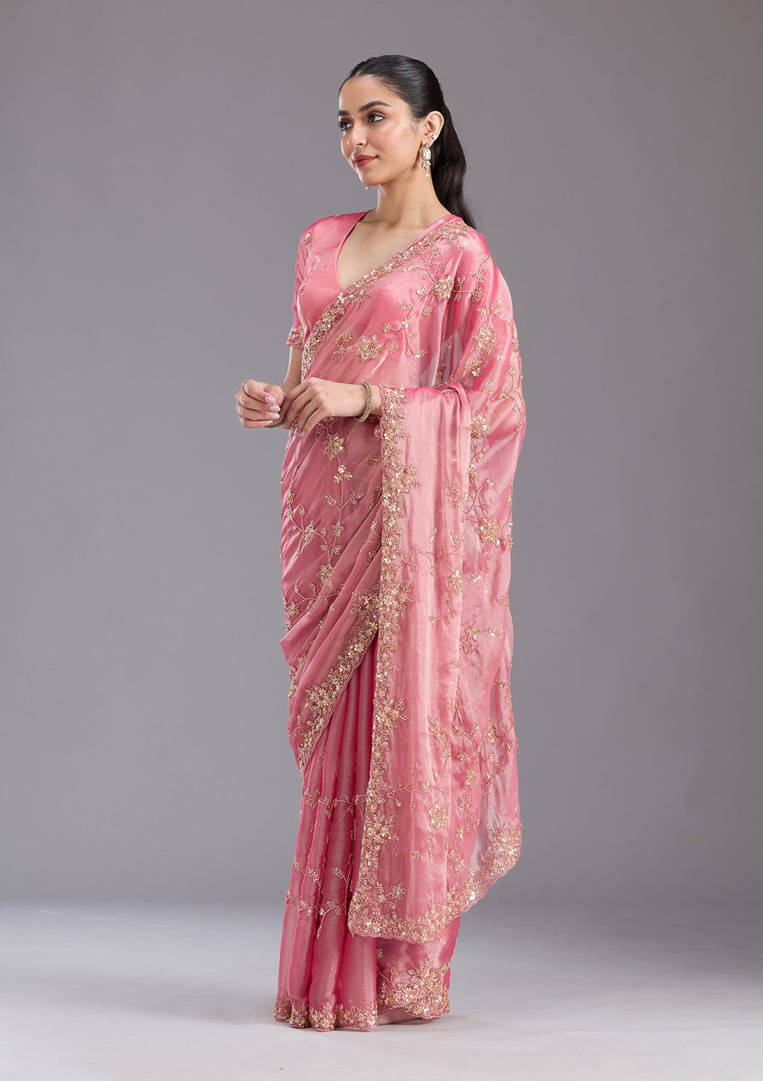 Pink Cutdana Tissue Saree-koskii