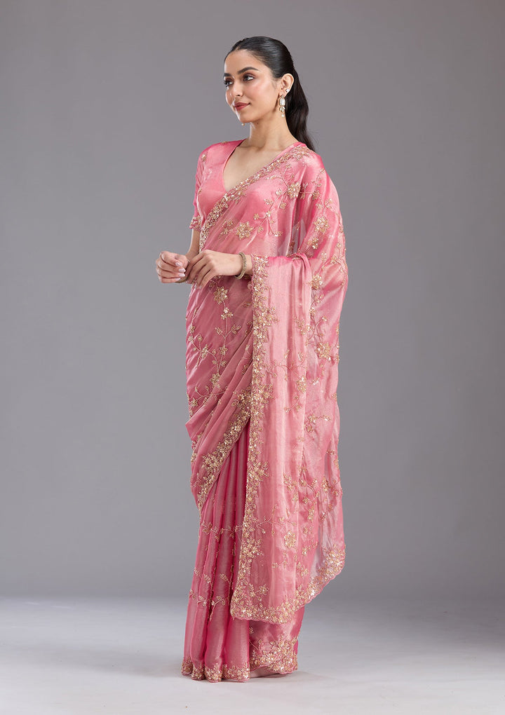 Pink Cutdana Tissue Saree-koskii