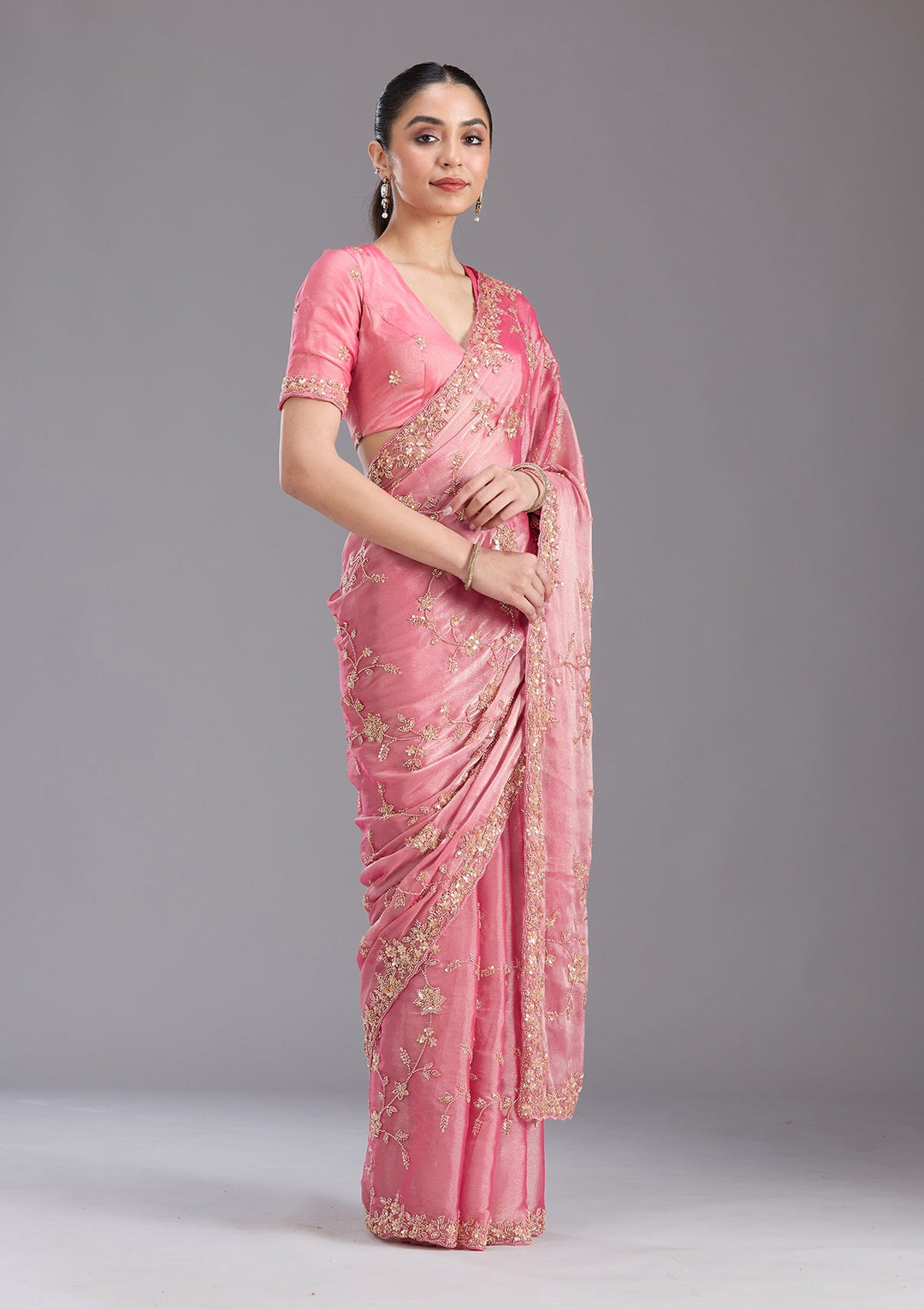 Pink Cutdana Tissue Saree-koskii
