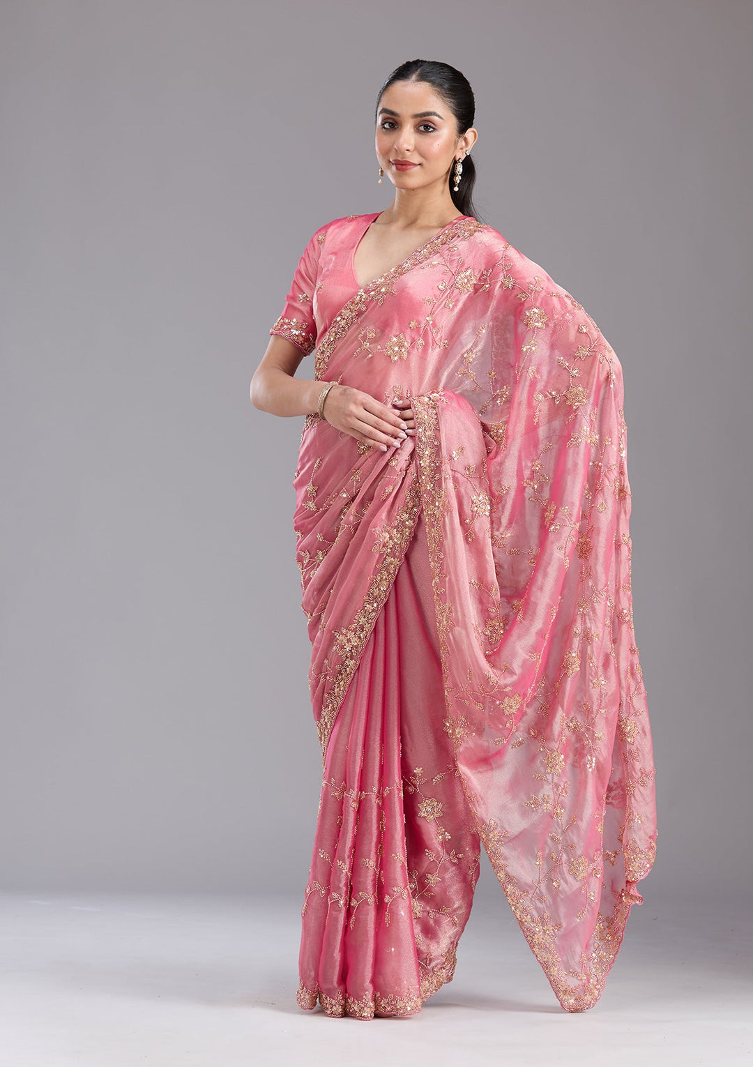 Pink Cutdana Tissue Saree-koskii