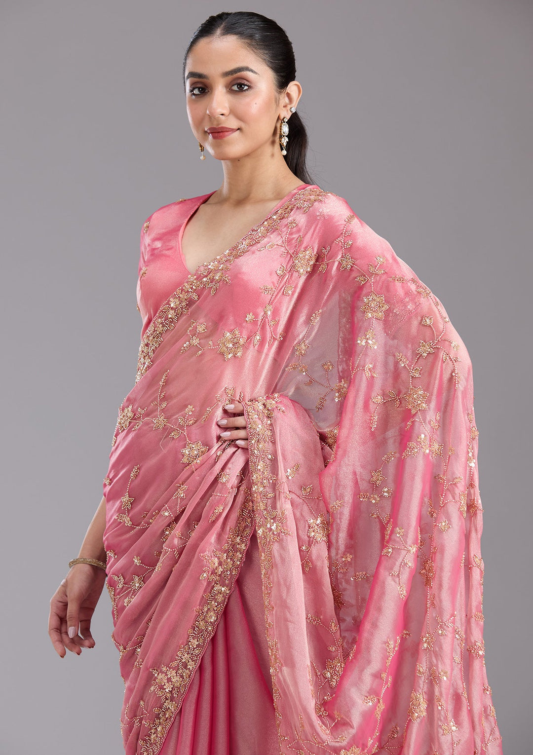 Pink Cutdana Tissue Saree-koskii