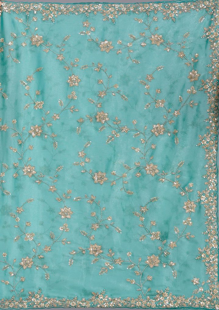Sea Green Cutdana Tissue Saree-koskii
