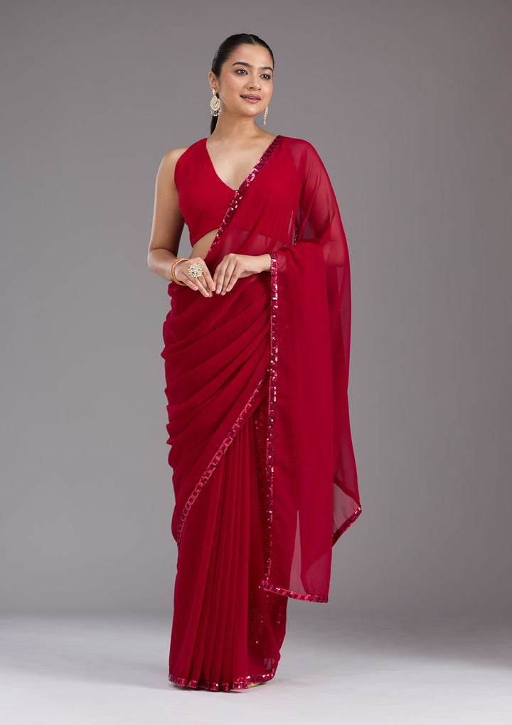 Maroon Sequins Georgette Saree_koskii