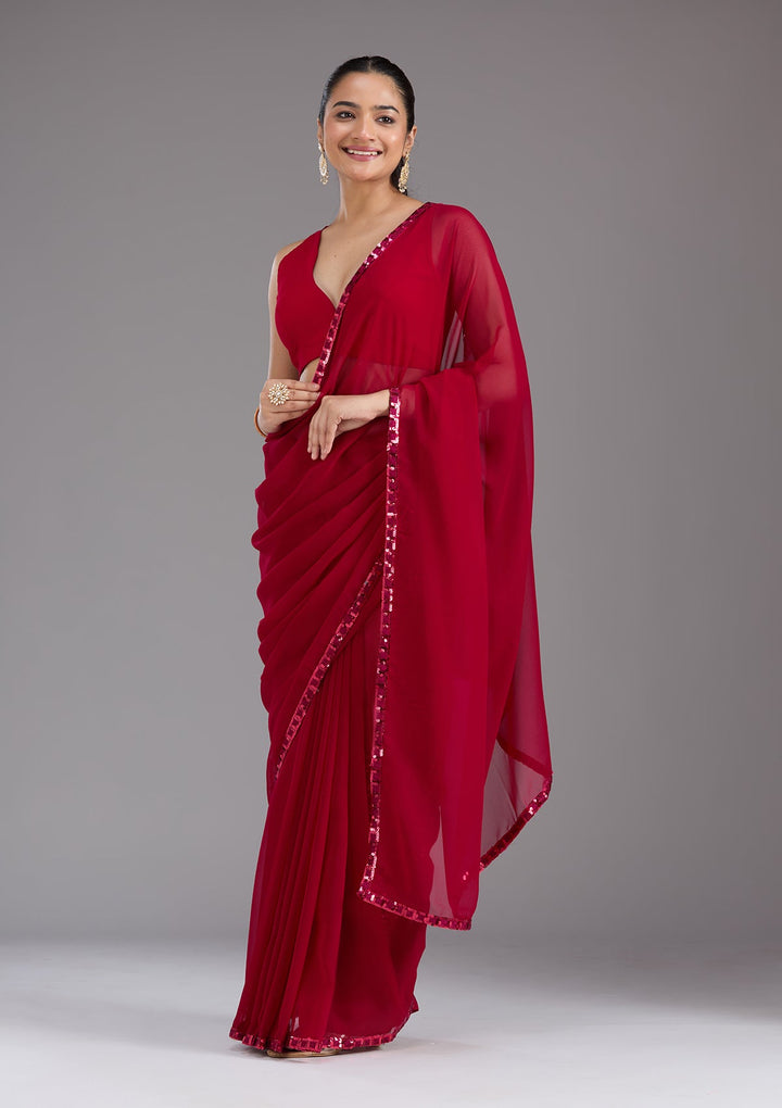 Maroon Sequins Georgette Saree_koskii
