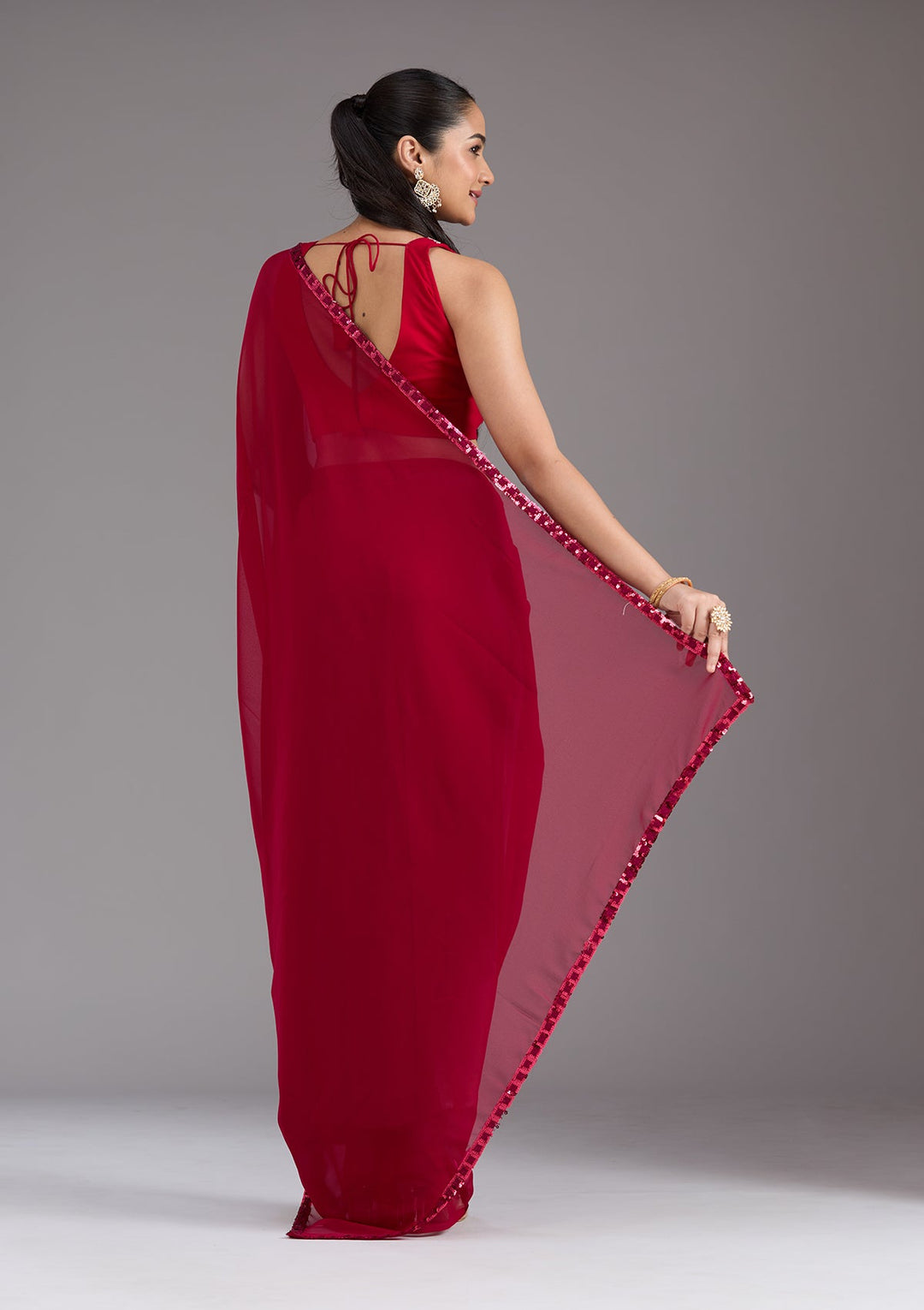 Maroon Sequins Georgette Saree_koskii