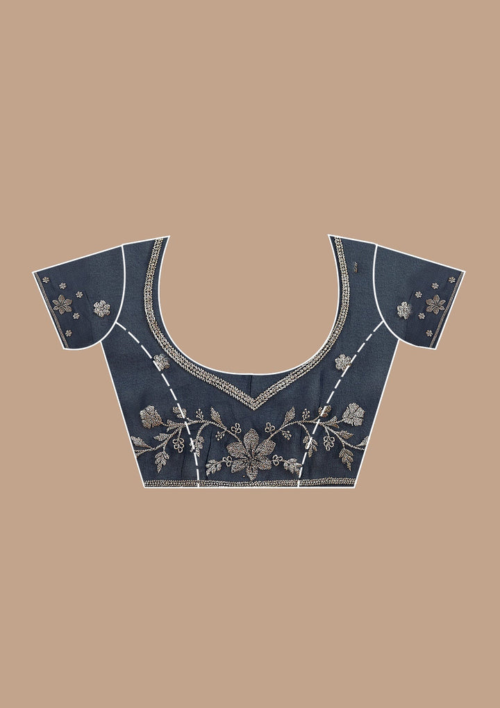 Navy Blue Zariwork (Gold) Georgette Saree_koskii