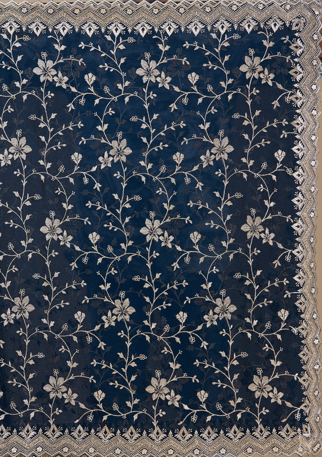 Navy Blue Zariwork (Gold) Georgette Saree_koskii