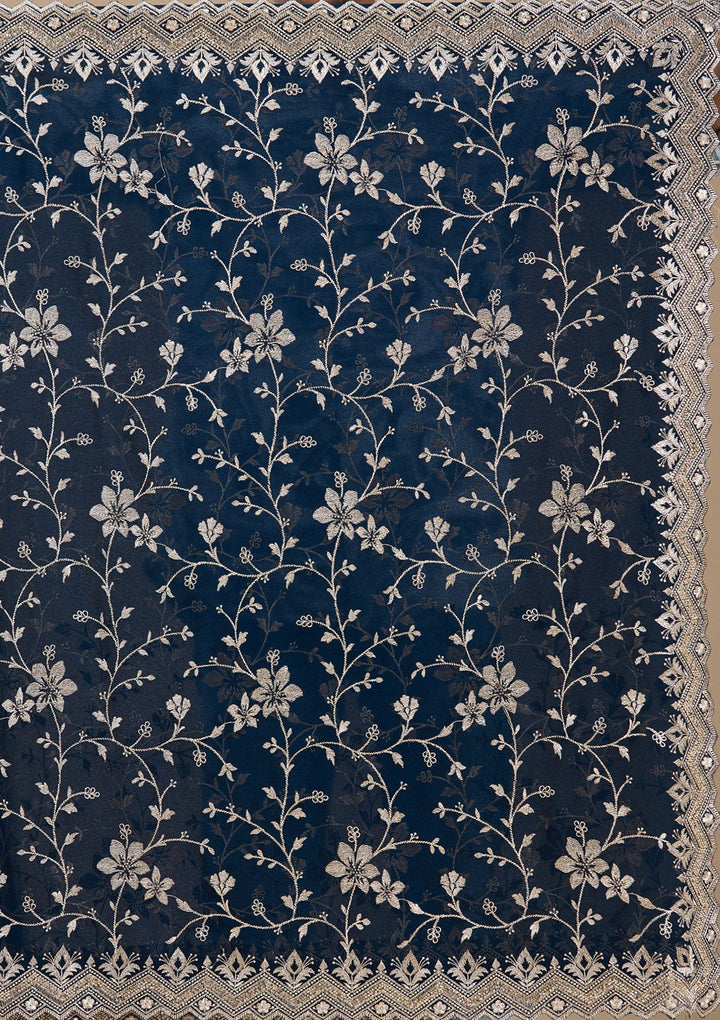 Navy Blue Zariwork (Gold) Georgette Saree_koskii