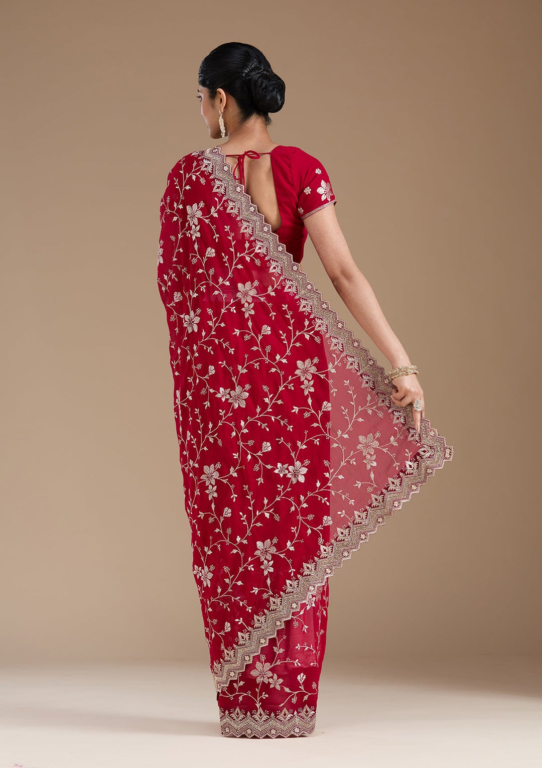 Rani Pink Zariwork (Gold) Georgette Saree_koskii
