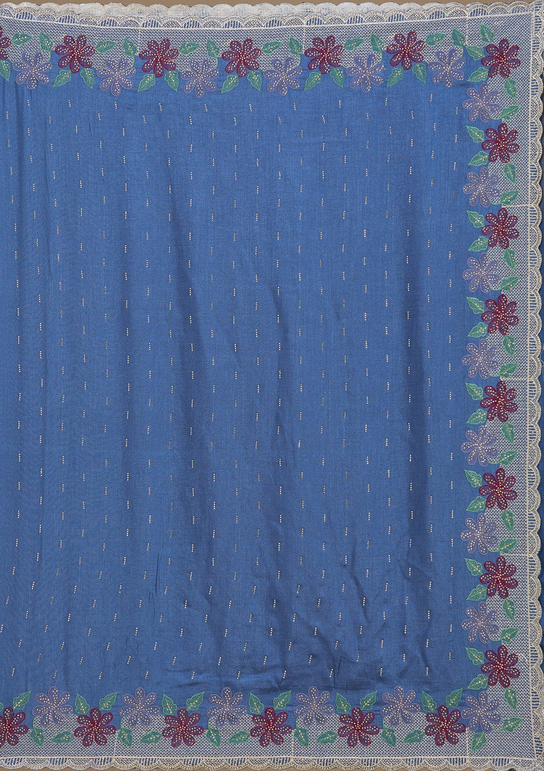 Navy Blue Threadwork Soft Raw Silk Saree_koskii