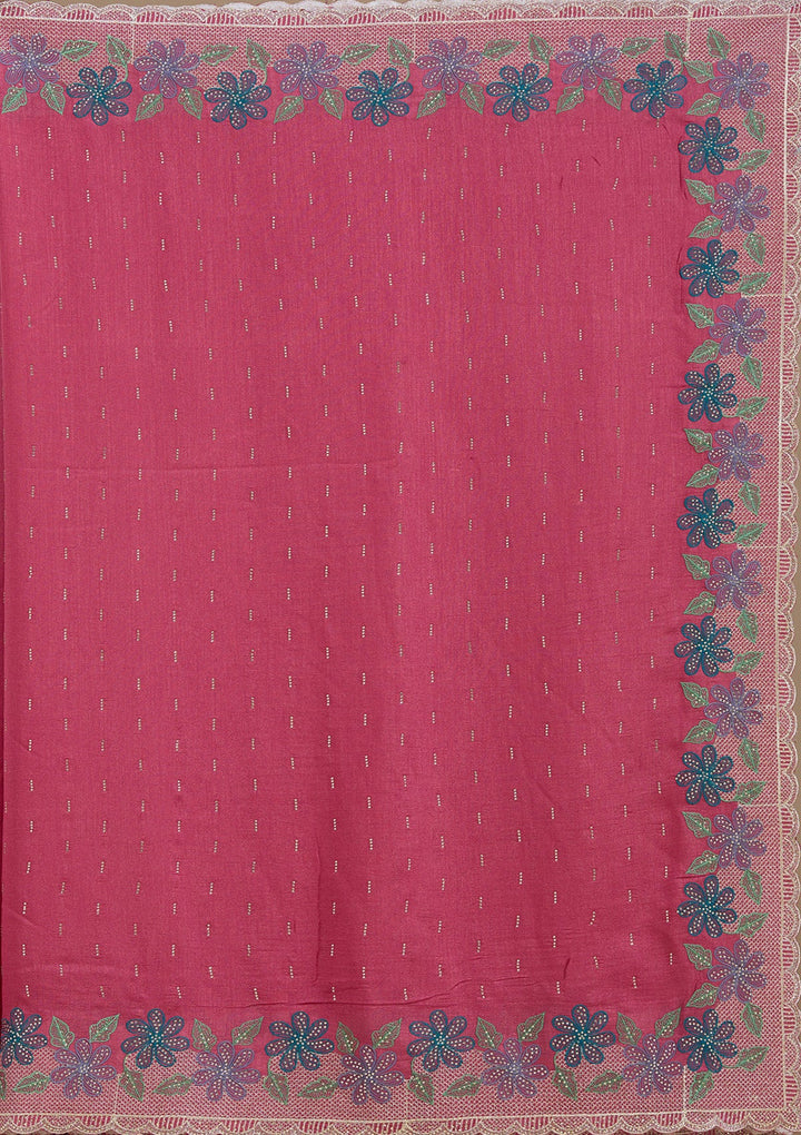 Onion Pink Threadwork Soft Raw Silk Saree_koskii