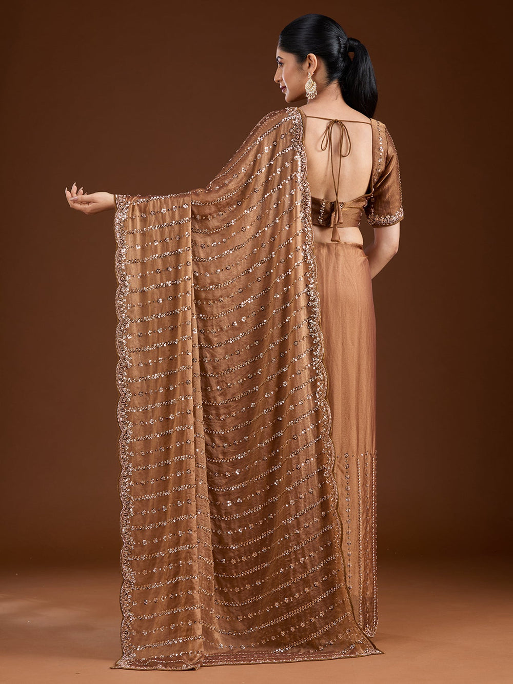 Brown Cutdana Tissue Saree-Koskii