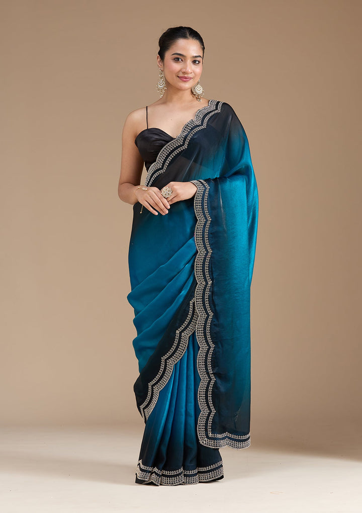 Blue Stonework (Gold) Tissue Saree_koskii