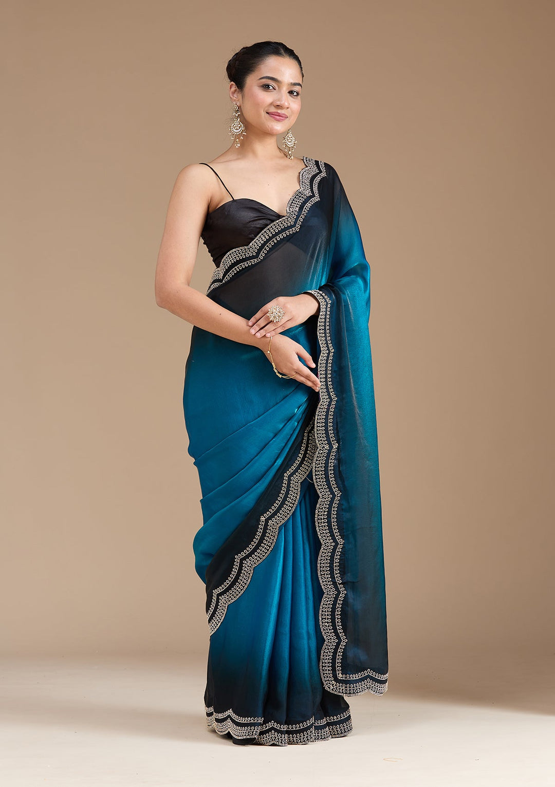 Blue Stonework (Gold) Tissue Saree_koskii