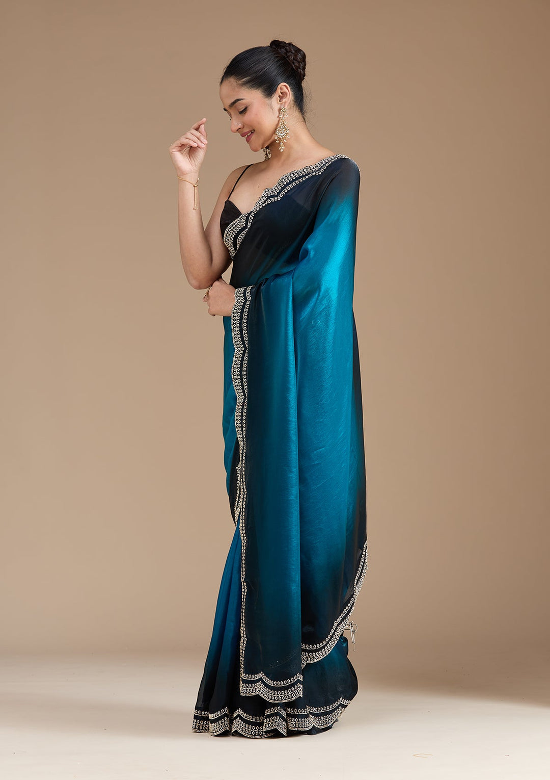 Blue Stonework (Gold) Tissue Saree_koskii