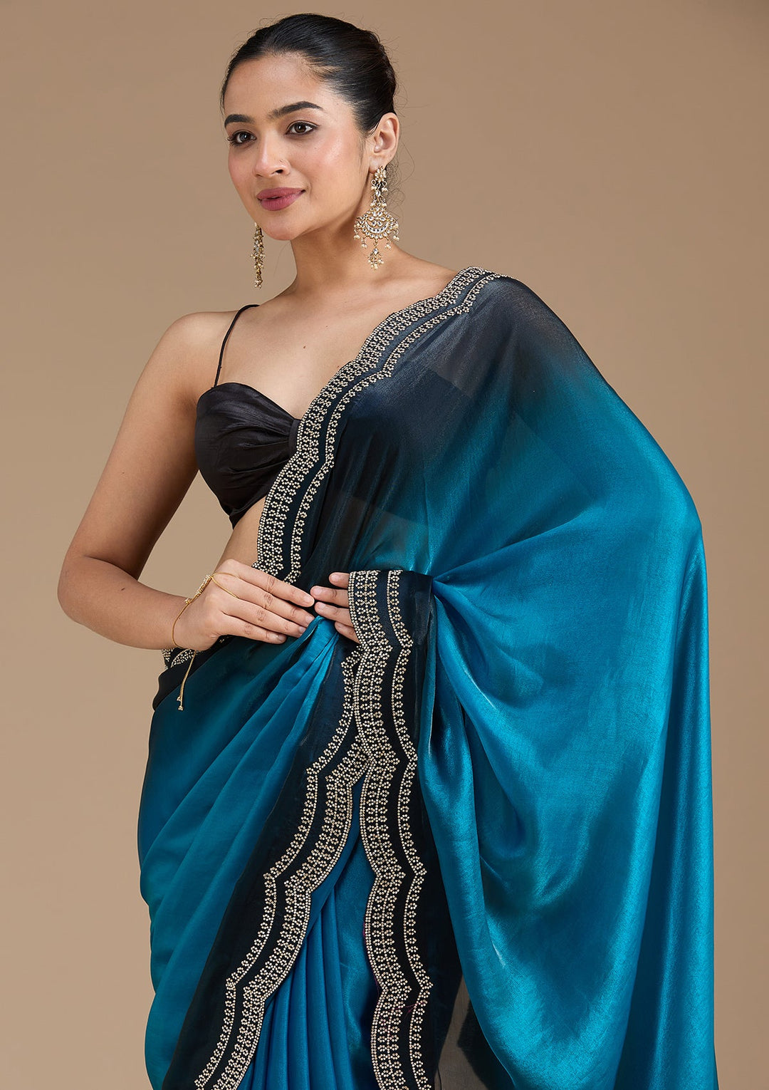 Blue Stonework (Gold) Tissue Saree_koskii