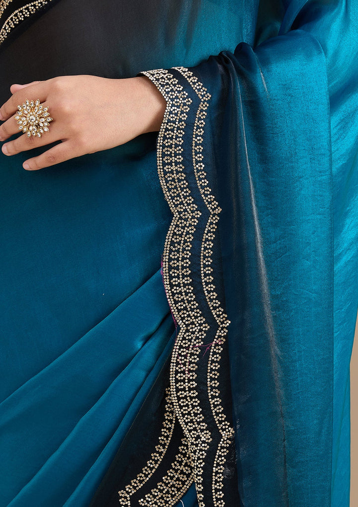 Blue Stonework (Gold) Tissue Saree_koskii