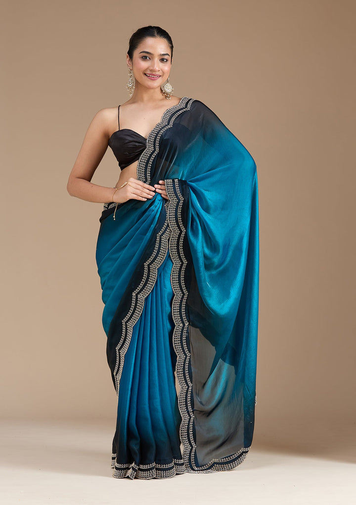 Blue Stonework (Gold) Tissue Saree_koskii