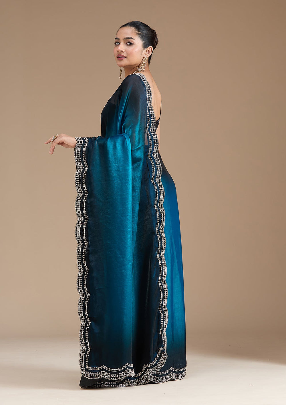 Blue Stonework (Gold) Tissue Saree_koskii