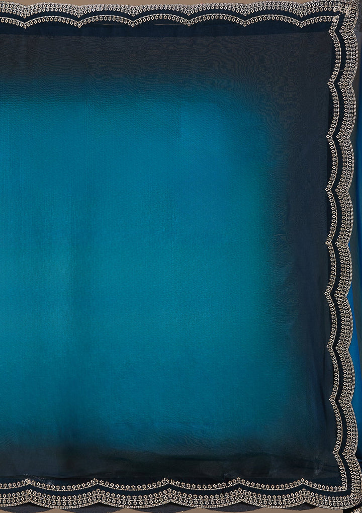 Blue Stonework (Gold) Tissue Saree_koskii