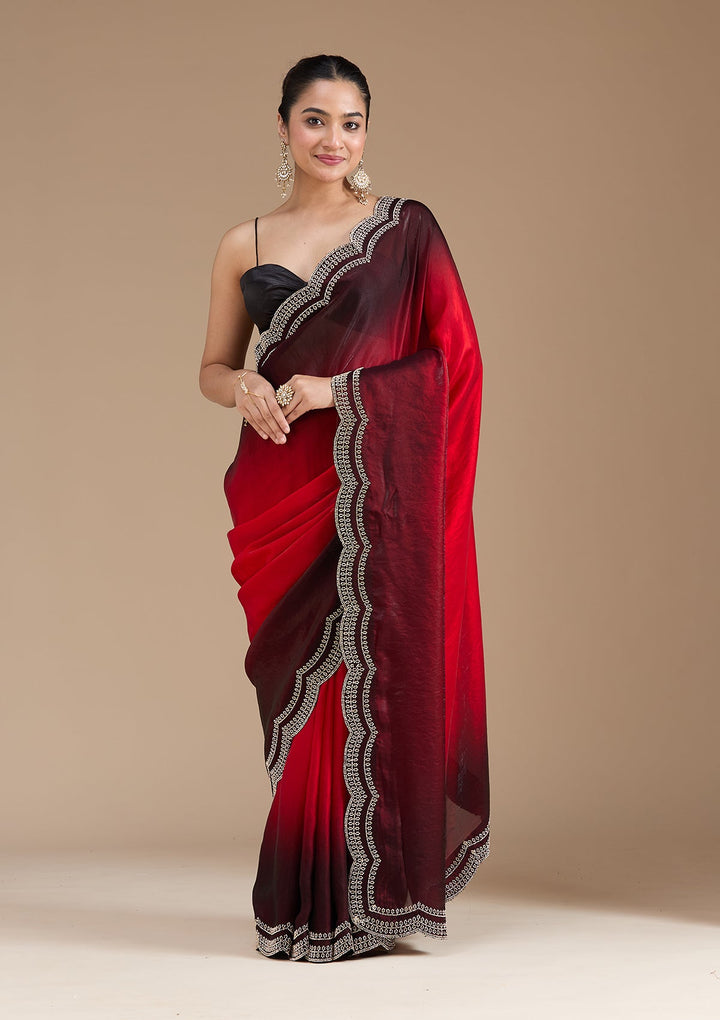 Red Stonework (Gold) Tissue Saree_koskii